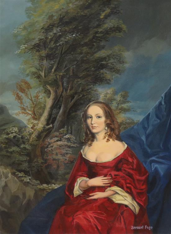 Bernard Page, oil on board, portrait of a lady, probably a book cover design, 49 x 36cm